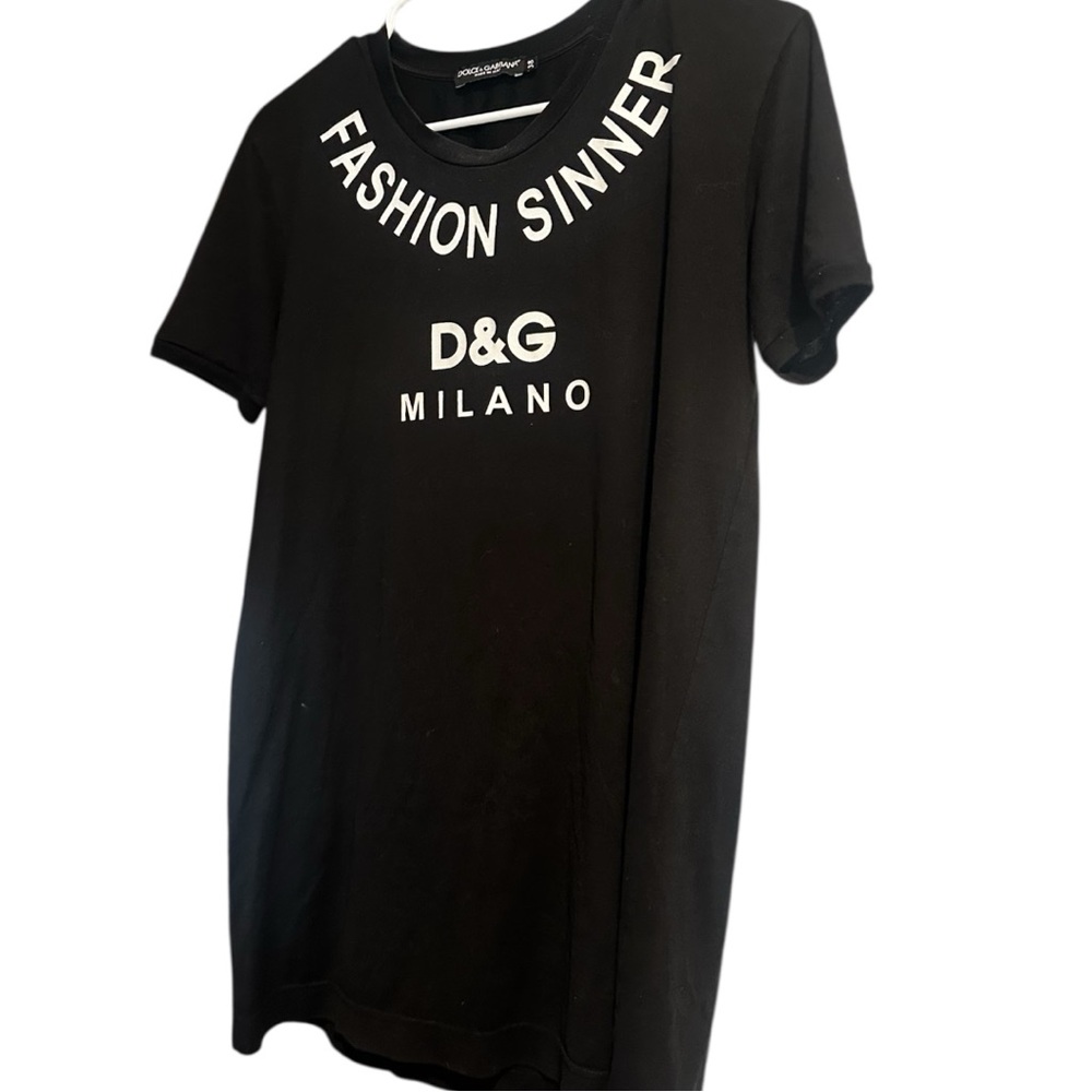 D&G DOLCE & GABBANA tee shirt black cotton with logo Sz 38